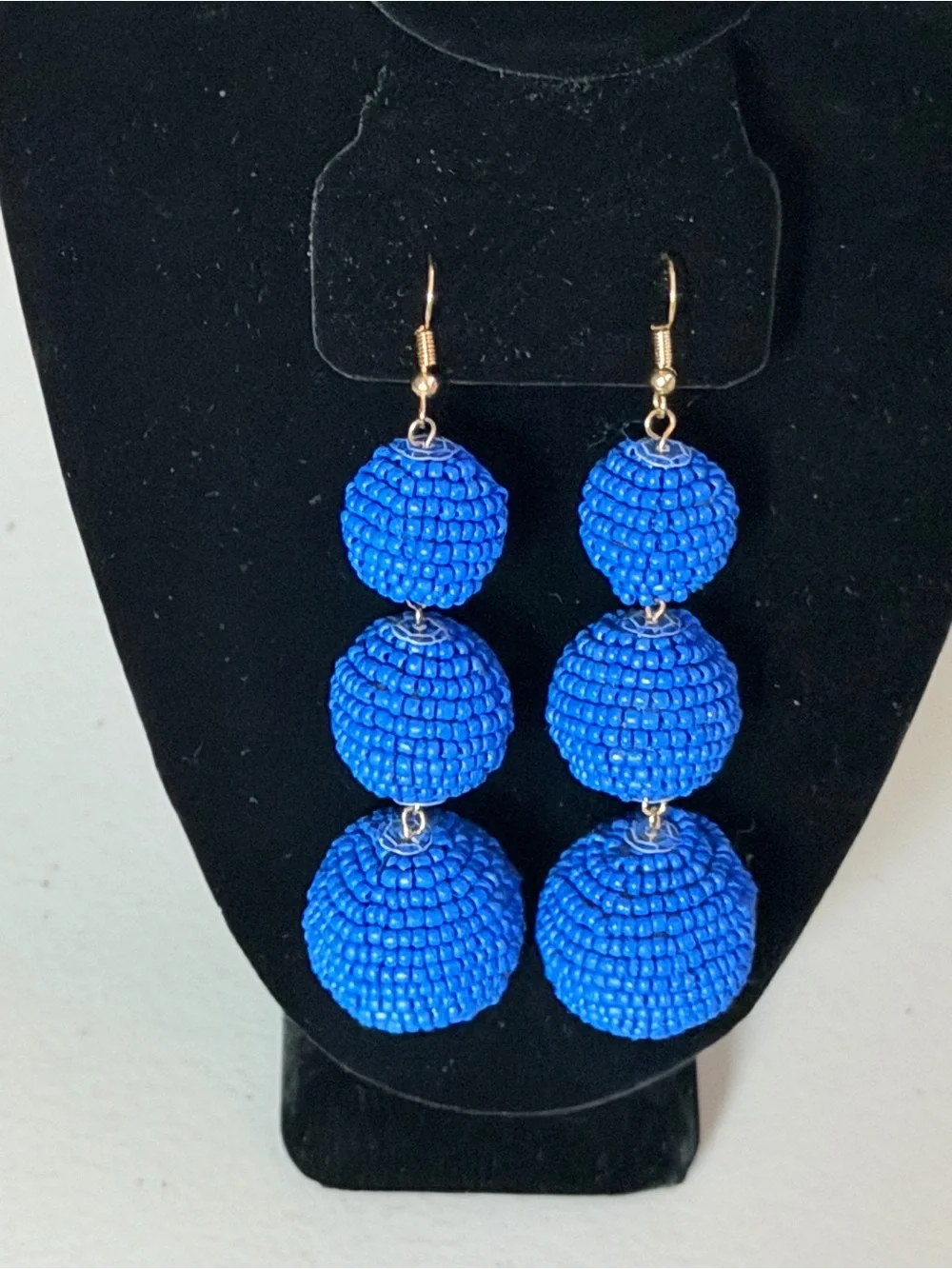 Handmade Royal Blue Triple Bead Drop Earrings